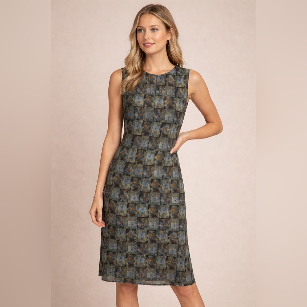 Karin Stevens Sleeveless Midi‎ Dress Size 4 Geometric Print